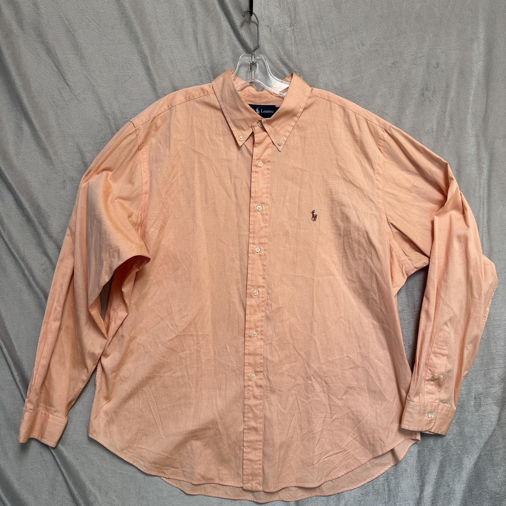 Ralph Lauren Shirt Mens 18 36/37 Peach Classic Fit Button Down Long Sleeve Pony